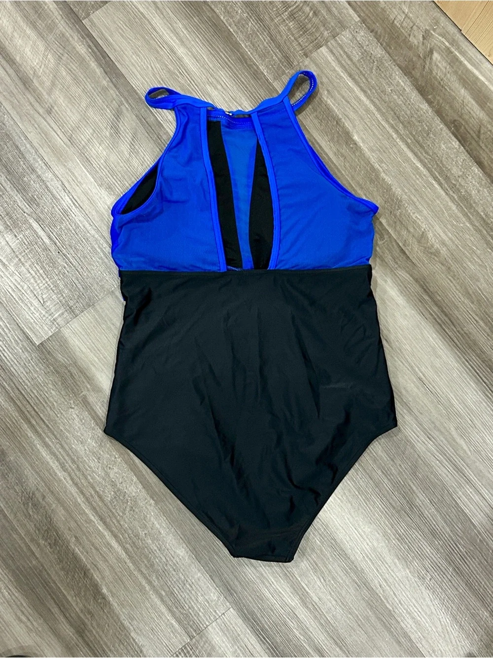 Tempt Me Royal Blue & Black High Neck Mesh One-Piece Swimsuit, XL